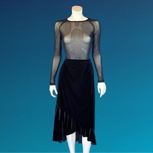 Y2K Black Faux Wrap Whimsygoth stretch Velvet Skirt / M L
